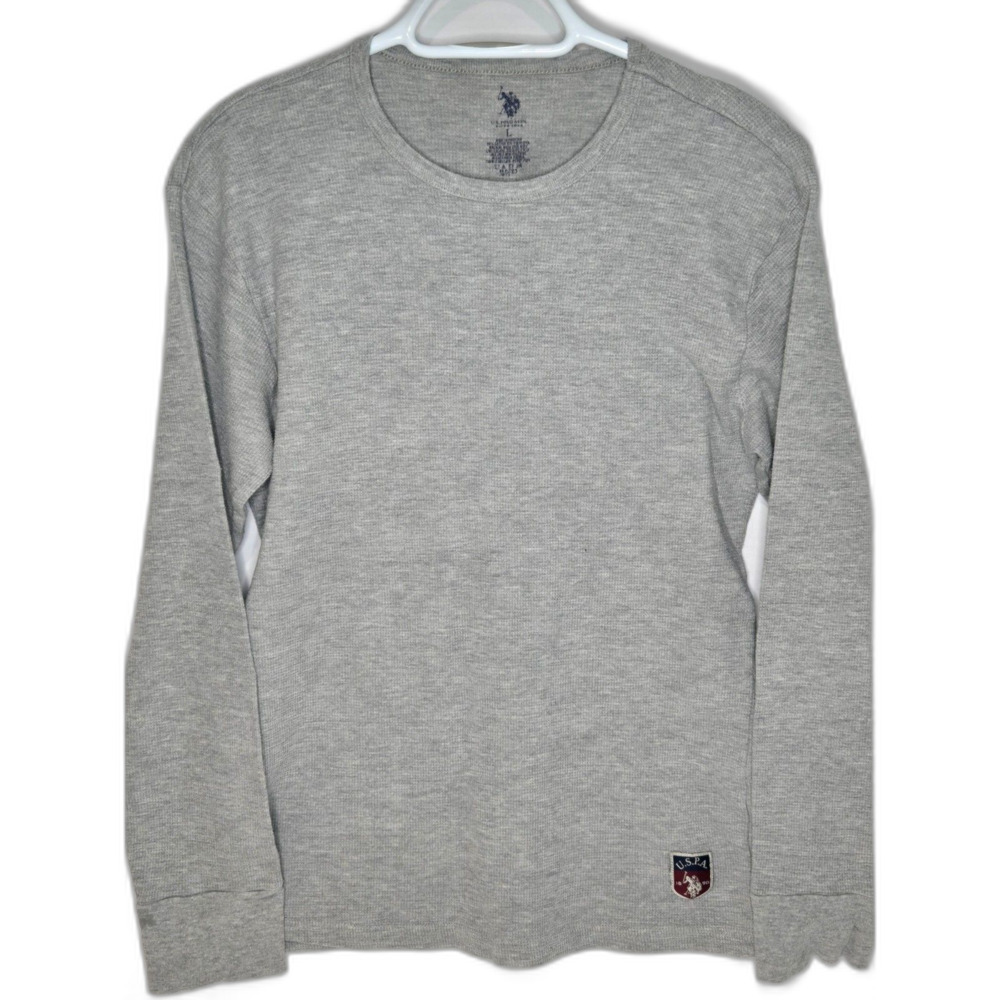 U.S. Polo Assn. Waffle Knit Thermal Long Sleeve | Men's Size L | Heather Gray